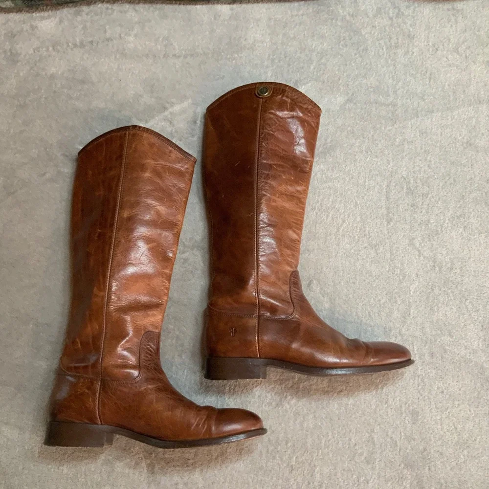 Frye Melissa Button Tall Cognac Leather Equestrian Boots 3475449 Womens 7 B